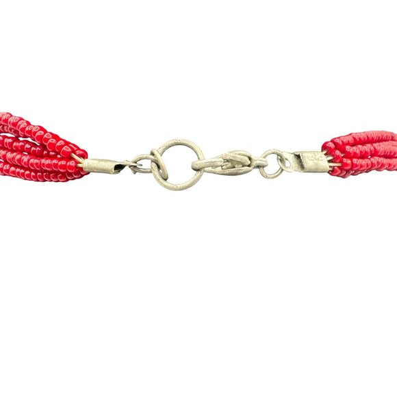 Multi-Strand Red Beaded Necklace with Oval Iridescent Glass Beads - Picture 5 of 8